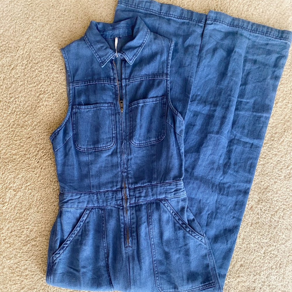 Free People Wind & More Retro Denim Jumpsuit